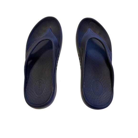 OOFOS OOriginal Recovery Navy Sandals Mens 10 Womens 12 Flip Flop Thong Shoes - Picture 1 of 8